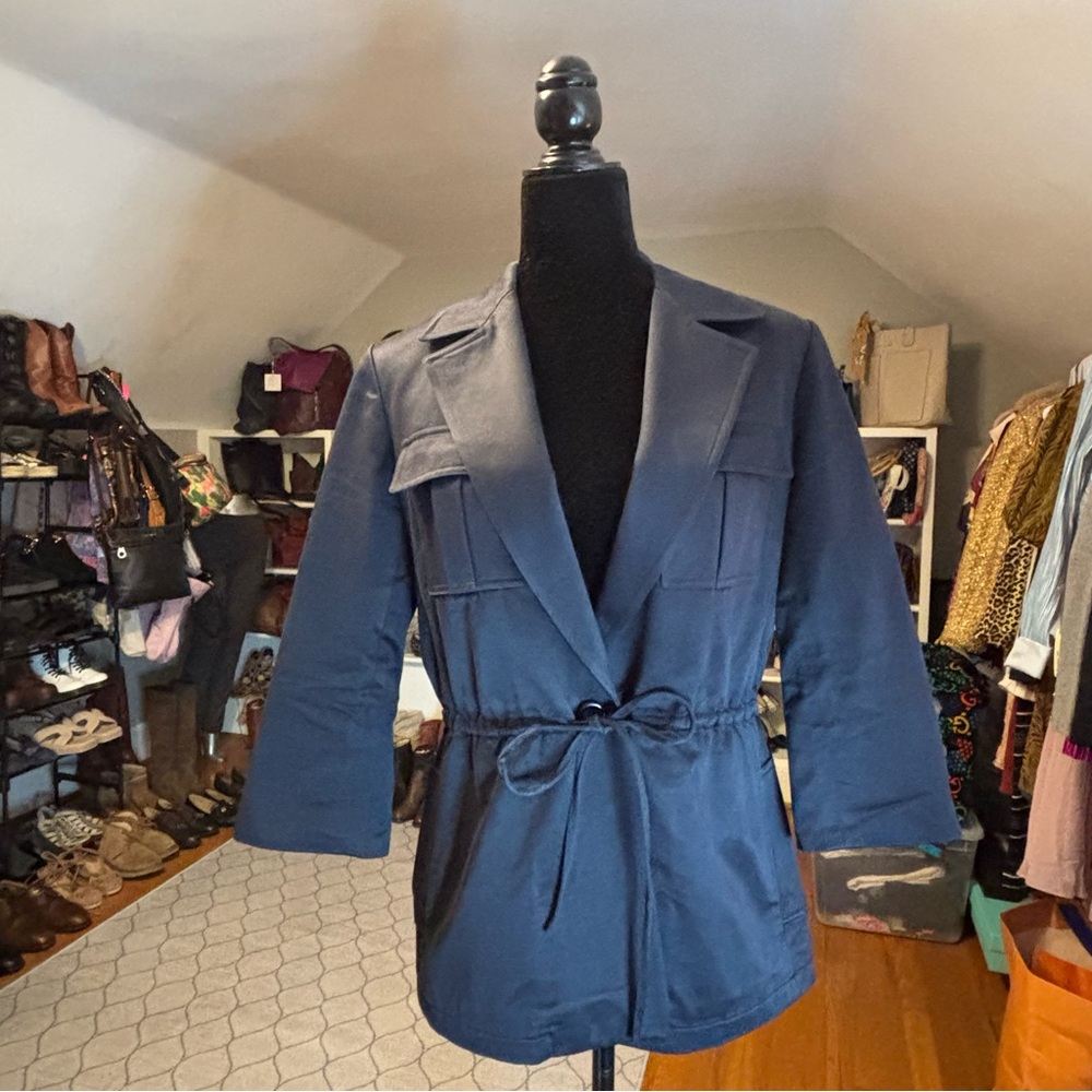 Lafayette 148 New York Navy Drawstring Blazer Jacket | Size 4 - Picture 4 of 9